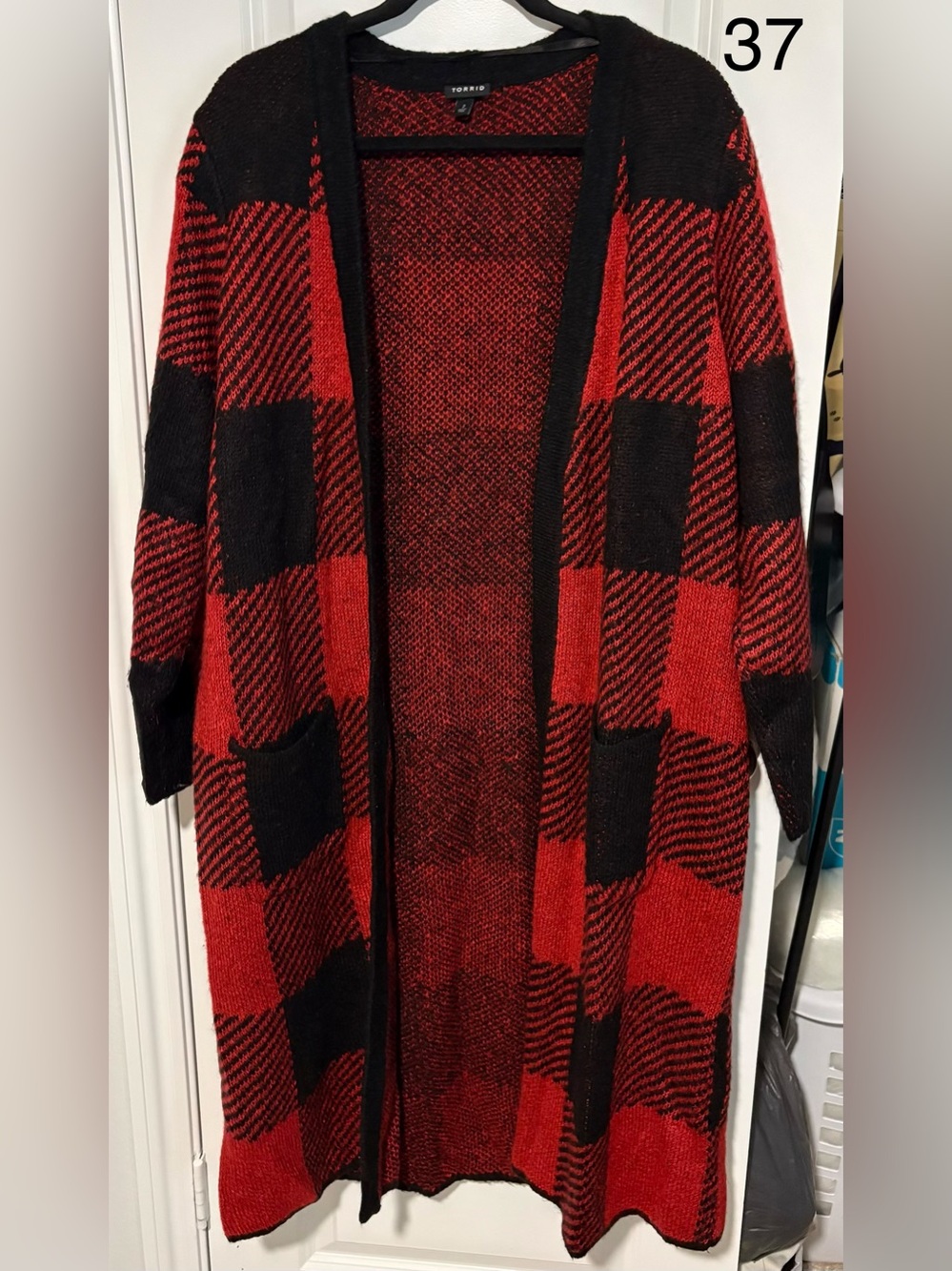 torrid Red and Black Buffalo Plaid Open-Front Cardigan
